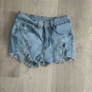 SHEIN Light Blue Ripped Denim Shorts